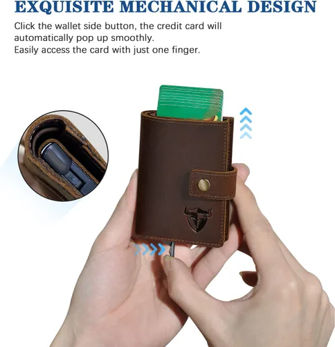 Vista 6 de Grueso caballo loco cuero viaje regalo bolsillo frontal con moneda bolsillo tarjeta caso organizador Rfid cartera para hombres hombres 1694