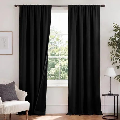 Vista 59 de NICETOWN Biscotti Beige 100% Cortinas opacas de 45" de largo para cocina, bolsillo con varilla para sótano completamente opaco, cortinas térmicas