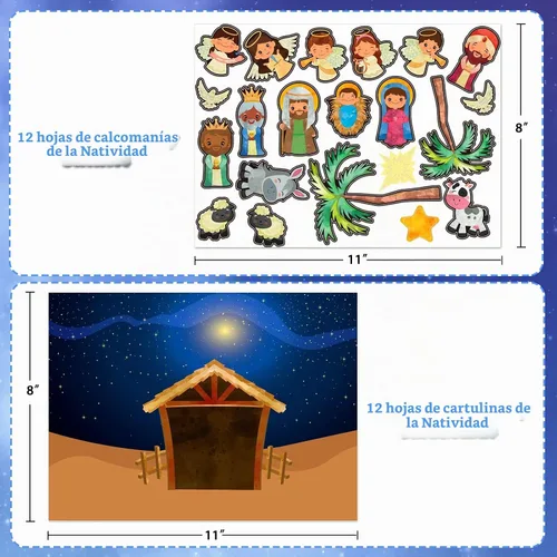 Vista 7 de FaCraft Pegatinas de Belén para niños, 24 hojas, manualidades religiosas Multi-1