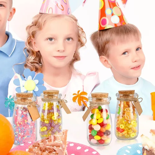 Vista 5 de CUCUMI 12 frascos de vidrio pequeños de 3.4 onzas con tapas, tarros de caramelo de 3.4 onzas líquidas con corcho, mini tarros para fiestas, bodas