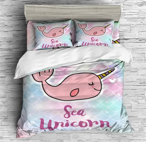 Vista 2 de REALIN Narwhal Cartoon Animal Duvet Cover Set Cute Marine Animals Bedding Girl Boy Kids Bed Sets 2/3/4PCS Quilt Covers/Sheets/Pillow