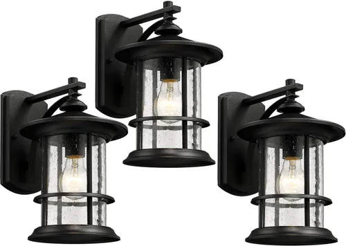 Vista 9 de MICSIU Aplique de pared exterior negro texturizado, lámpara exterior de 12 pulgadas con vidrio transparente de semilla, luces exteriores