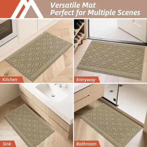 Vista 7 de COSY HOMEER Tapete de cocina antideslizantes, absorbentes para el piso, alfombra de cocina lavable, tapete de pie para fregadero, alfombra de Beige