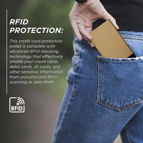 Vista 3 de Cartera minimalista con control deslizante para tarjetas, Oro, Minimalista