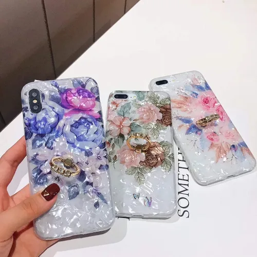 Vista 6 de Qokey Funda compatible con iPhone 11 de 6.1 pulgadas, diseño floral transparente para mujer con soporte de anillo giratorio de 360 grados, funda