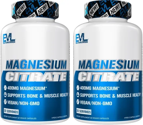 Vista 5 de EVL Cápsulas de citrato de magnesio de 400 mg – Suplemento de salud muscular y ósea con citrato de magnesio puro para relajación muscular y fuerza