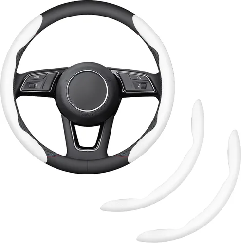 Vista 7 de Funda para volante de 2 piezas, protector de volante segmentado de fibra de carbono, universal y antideslizante, funda protectora de cuero duradera