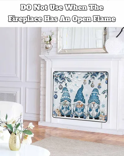 Vista 61 de Cubierta magnética azul para chimenea, detiene la pérdida de calor, pantalla de chimenea para interiores, bolas de gnomos de Navidad, árbol de copo