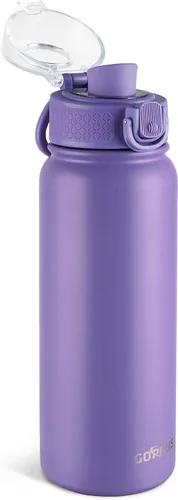 Vista 13 de GOPPUS Botella de agua de acero inoxidable aislada de 20 oz sin BPA, excelente para viajes, con tapa para beber - A prueba de fugas y sudor con tapa