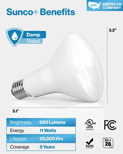 Vista 7 de Sunco - Paquete de 8 bombillas LED BR30, bombillas empotradas, bombilla de inundación interior, 850 LM, 11 W (equivalente a 65 W), blanco cálido