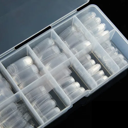 Vista 2 de Puntas de uñas postizas acrílicas de media cubierta, 500 puntas de uñas postizas con forma de uñas postizas, 10 tamaños con estuche para salones