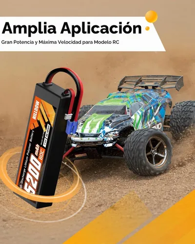 Vista 5 de Hilldow 5200mAh 2S 80C 7.4V Lipo - Estuche rígido con conector EC3 para automóvil, camión, barco, vehículos (2 paquetes)