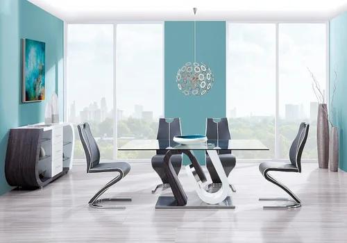 Vista 6 de Global Furniture USA Mesa de comedor con base gris y blanca Gris- blanco