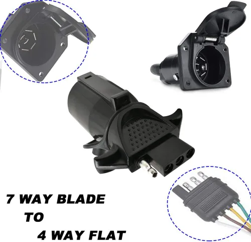 Vista 4 de Kit de conector plano de 4 cables y conector de extremo de vehículo con hoja RV de 7 vías, adaptador de pin plano de 7 vías a 4 vías, enchufe