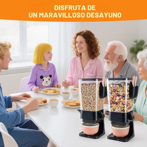 Vista 5 de Osacoe Dispensador de cereales para encimera, color negro, paquete de 2 con cuencos, cucharas, caja de cubiertos, dispensador de alimentos secos