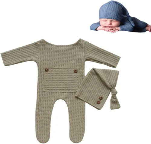 Vista 26 de Moda recién nacido niños niñas bebé sesión de fotos accesorios trajes ganchillo ropa sombrero de cola larga pantalones accesorios de fotografía