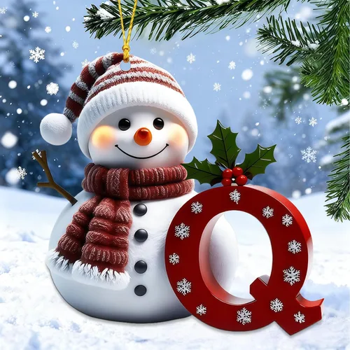 Vista 7 de Adornos de muñeco de nieve de Navidad, linda decoración de árbol de Navidad en forma de letra personalizada colgante, adorno colgante de bricolaje