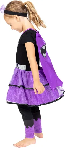 Vista 2 de DC Comics Justice League Supergirl Batgirl Costume Dress Leggings Cape and Headband 4 Piece Set Newborn to Big Kid
