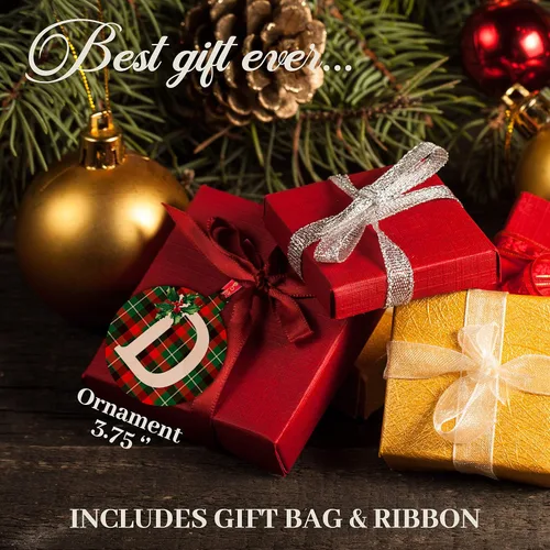 Vista 7 de Adorno de madera contrachapada redondeada de 3.75 pulgadas, personaliza la bolsa y caja de regalo con etiqueta de nombre decoración de Navidad