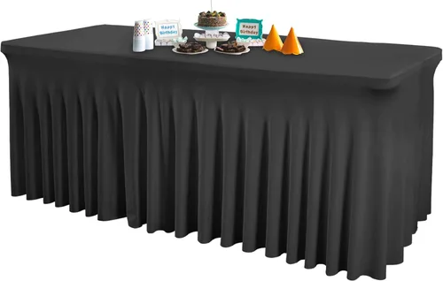 Vista 20 de Paquete de 1 manteles azul bebé para mesas rectangulares de 4 pies, cubiertas de mesa de spandex elástico de una pieza resistentes a las arrugas