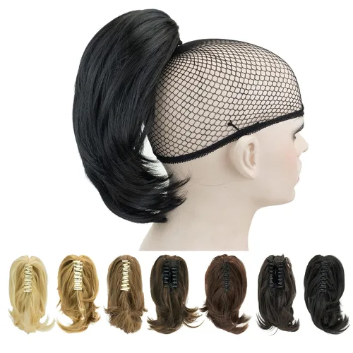 Vista 5 de IMISSU Lindas extensiones de cabello de cola de caballo de garra corta, extensiones de cabello grueso con clip en pequeñas piezas de pelo de cola