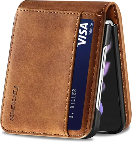 Vista 55 de Funda de piel con tapa para Samsung Galaxy Z Flip 3, con protección de bisagra, delgada y magnética tipo cartera [1 tarjetero], funda protectora a