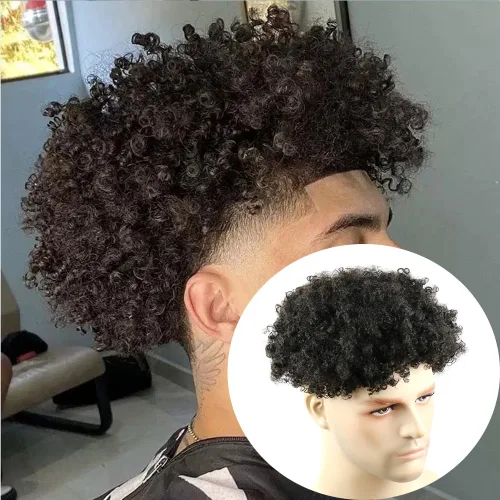 Vista 18 de SIMBEAUTY Cabello humano Remy indio 360 ondulado, 0.394 pulgadas, base de piel de tupé rizado, 10 x 8 pulgadas, para hombres negros con sistema