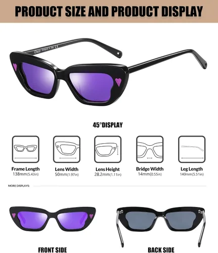 Vista 2 de DUCO Lentes de sol pequeños de ojo de gato para mujer, retro, estrechos, polarizados, lentes de sol Mylove, marco rectangular, UV400, lente DC1104
