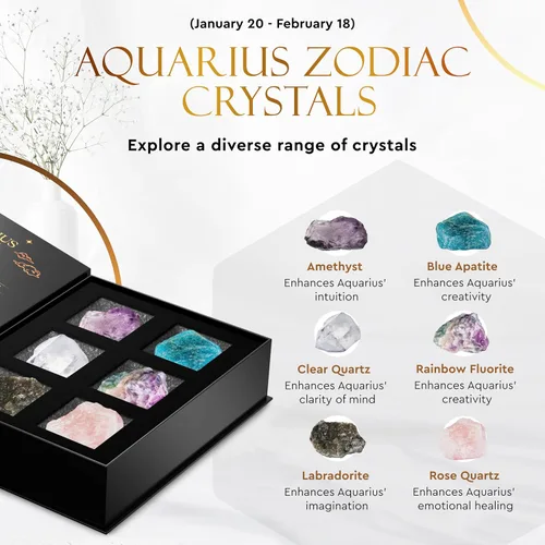 Vista 3 de Wyspell Juego de Cristales de Acuario – 6 Cristales de Acuario en Bruto y Piedras Curativas – Regalos de Acuario para Mujeres – Regalos
