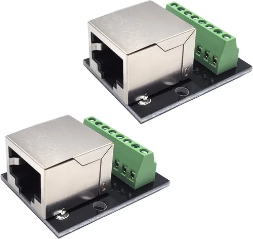 Vista 7 de 2 unids RJ45 8Pin Ethernet Dual Hembra Terminal Breakout Board,0.138 in Pitch Tornillo Conector Placa Blindada Adaptador Terminal de Red