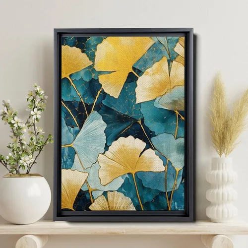 Vista 2 de Gold Turquoise Ginkgo Leaf Print, Captivating Plants Wall Art, Ginkgo Biloba Leaf Print Painting, Embrace the Serenity of Nature