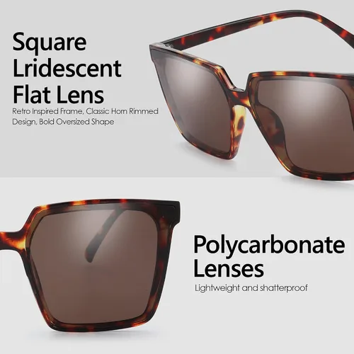 Vista 3 de The Fresh Lentes de sol cuadrados retro de gran tamaño para mujer (732502 estampado de leopardo, marrón), 732502 Estampado De Leopardo