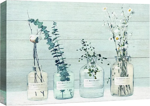 Vista 40 de SIGNFORD - Lienzo impreso en lienzo para pared, diseño de flores blancas en floreros de cristal, ilustraciones florales, estilo moderno, grupo