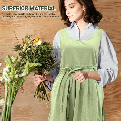 Vista 8 de FOMIYES Vestido de delantal de cocina, delantal para hornear verde, Pinafore Cafetería, Tienda de jardinería para mujeres y niñas