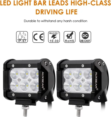 Vista 9 de Auxbeam Barra de luz LED de 4 pulgadas, 18 W, 18 W, haz de inundación, luz de conducción todoterreno para SUV, ATV, UTV, camiones, camionetas