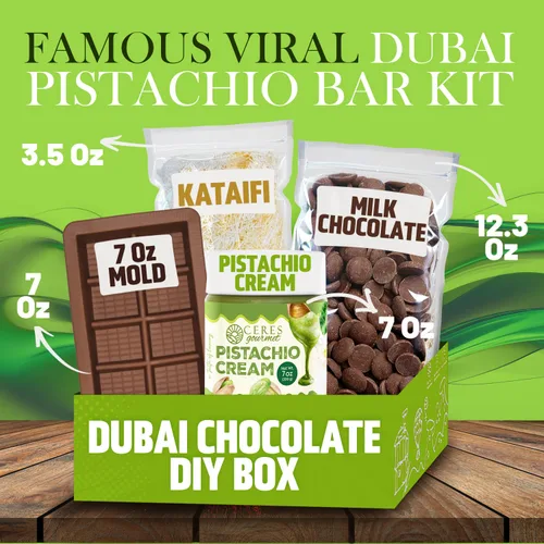 Vista 8 de Kit de chocolate Dubai: el juego de bricolaje incluye molde, obleas de fusión de 12.3 onzas, Kataifi de 3.5 onzas, untado de pistacho de 7 onzas
