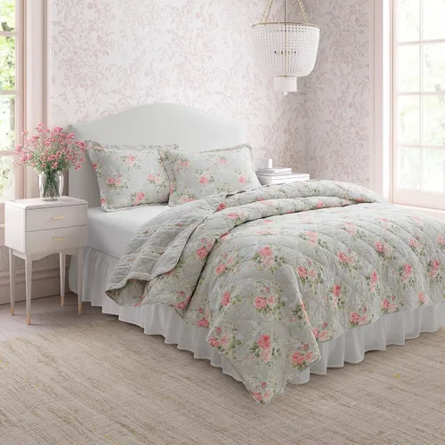 Vista 2 de Laura Ashley - Juego de edredón individual, ropa de cama reversible de algodón con fundas a juego, decoración ligera del hogar para todas