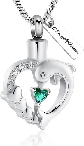 Vista 36 de Yinplsmemory Collar de urna de corazón de delfín para cenizas para mujer, colgante de urna de corazón de cristal, collar de recuerdo de cenizas