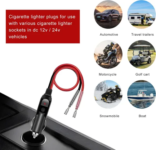 Vista 5 de Enchufe macho para encendedor de cigarrillos fusionado, adaptador de enchufe de encendedor de cigarrillos de 12 V 24 V con cables y luz LED, kit