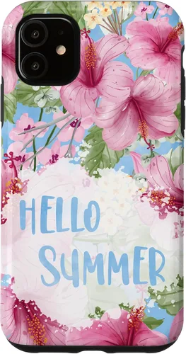 Vista 5 de Funda para iPhone 15 Hello Summer Sign Decor Summer Tropical Hibiscus Flowers Case