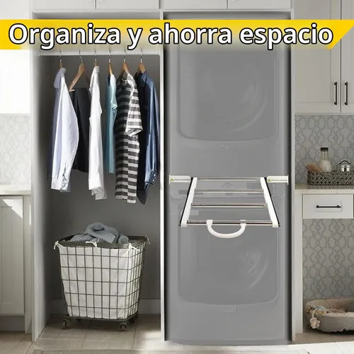 Vista 5 de Kit de apilamiento MaxWorks para lavadora y secadora, kit de apilamiento universal para lavadora y secadora con estantes extraíbles