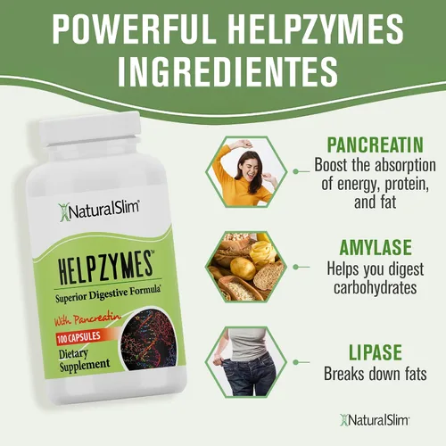 Vista 5 de NaturalSlim Enzimas Digestivas para Mujeres y Hombres - Helpzymes Enzimas Esenciales para la Digestión, Salud Intestinal, Alivio de la Hinchazón