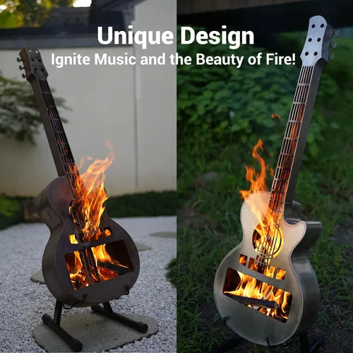Vista 3 de Estufa individual portátil para exteriores, brasero, personaliza leña sin humo, chimenea de acero inoxidable estilo guitarra con bolsa de transporte