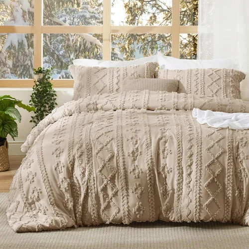 Vista 40 de Bedsure Juego de edredón bohemio copetudo, tamaño individual, juego de cama bohemio azul pizarra, GentleSoft™ 2 piezas de ropa de cama bordada