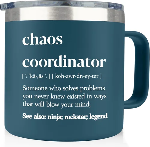 Vista 10 de Chaos Coordinator - Vaso negro de 14 onzas para hombre, diseño de agradecimiento, corporativo, día del jefe, regalos de oficina para hombres, tazas