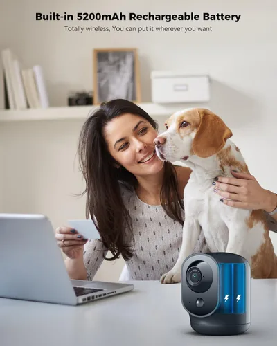 Vista 2 de COCOCAM Cámara de seguridad interior con vista panorámica/inclinación 2K con batería de 5200mAh, cámara WiFi, inalámbrica para monitor
