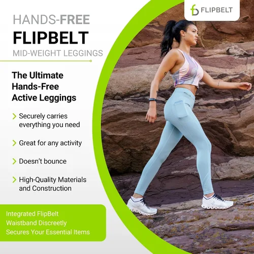 Vista 2 de FlipBelt Leggings de peso medio para mujer con bolsillos