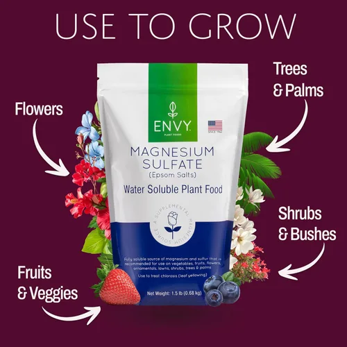 Vista 4 de ENVY Alimento orgánico para plantas de sulfato de magnesio - Sales de Epsom solubles en agua Fertilizante para rosas, flores, arbustos, verduras