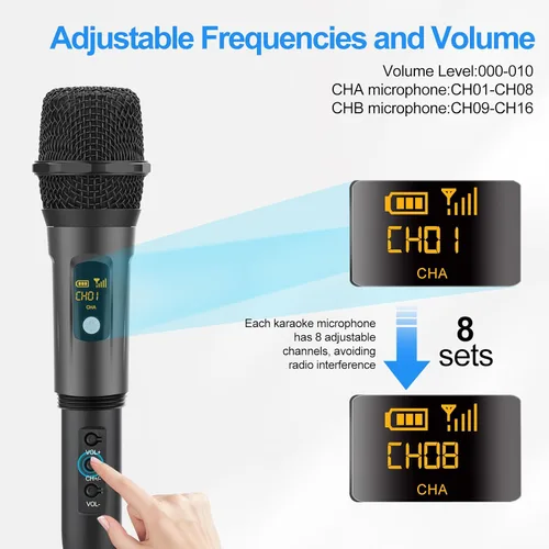 Vista 3 de Aveek Micrófono inalámbrico para karaoke, micrófono de mano profesional para cantar con receptor recargable, micrófono de karaoke inalámbrico