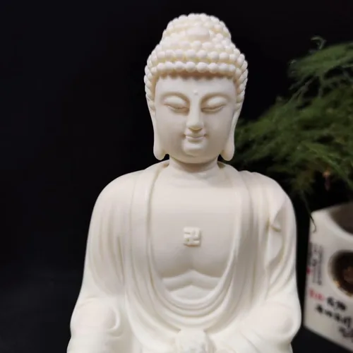Vista 4 de Estatua de Buda Amitabha de 7.87 pulgadas, decoración zen, buda blanco sentado en loto, regalo de Feng Shui, figura de meditación para oficina